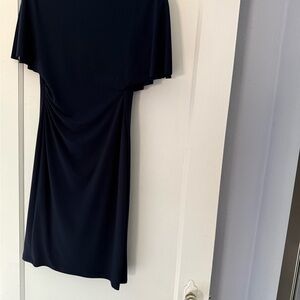 Ralph Lauren Navy Dress. Boat neck and white stripes on winged sleeves.